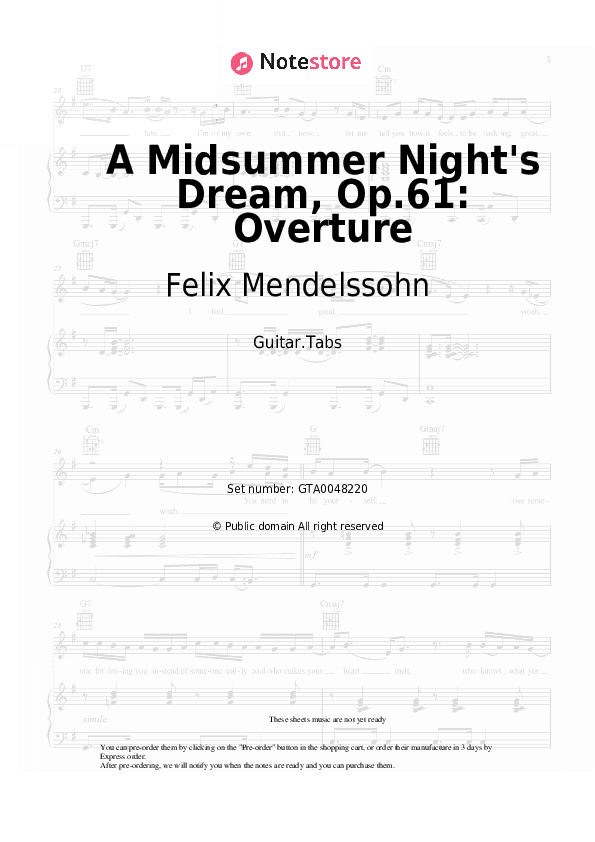 A Midsummer Night's Dream, Op.61: Overture - Felix Mendelssohn Tabs - Guitar.Tabs