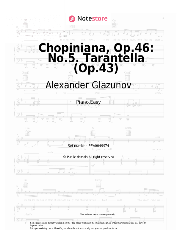 Chopiniana, Op.46: No.5. Tarantella (Op.43) - Alexander Glazunov Piano Sheet Music Easy - Piano.Easy