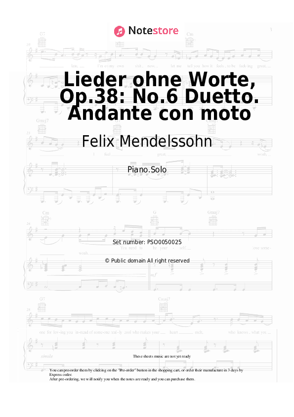 Lieder ohne Worte, Op.38: No.6 Duetto. Andante con moto - Felix Mendelssohn Piano Sheet Music - Piano.Solo