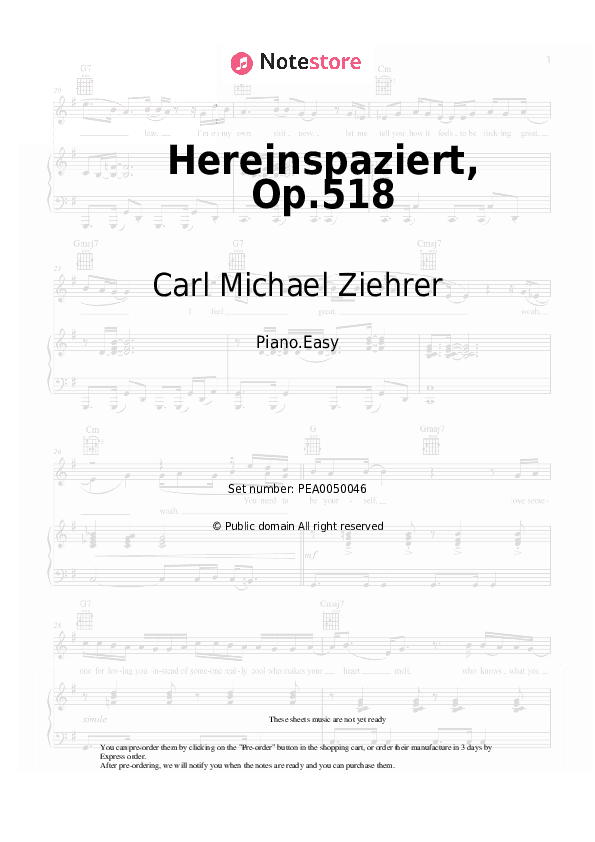 Hereinspaziert, Op.518 - Carl Michael Ziehrer Piano Sheet Music Easy - Piano.Easy