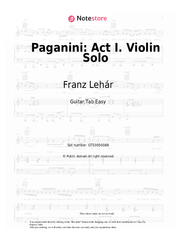 Paganini: Act I. Violin Solo - Franz Lehár Tabs Easy - Guitar.Tab.Easy