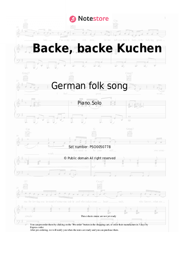 Backe, backe Kuchen - German folk song Piano Sheet Music - Piano.Solo