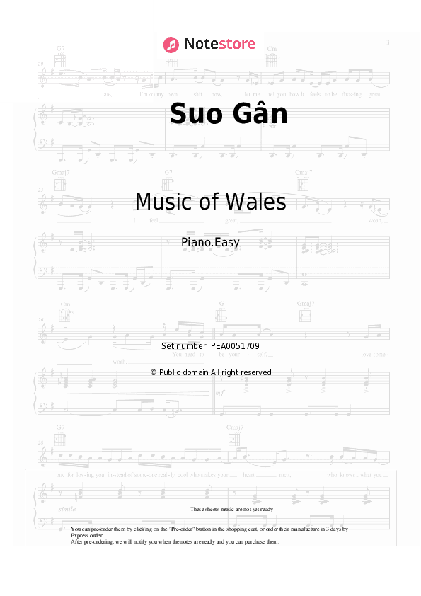 Suo Gân - Music of Wales Piano Sheet Music Easy - Piano.Easy