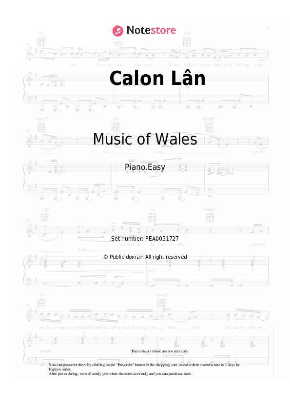 Calon Lân - Music of Wales Piano Sheet Music Easy - Piano.Easy
