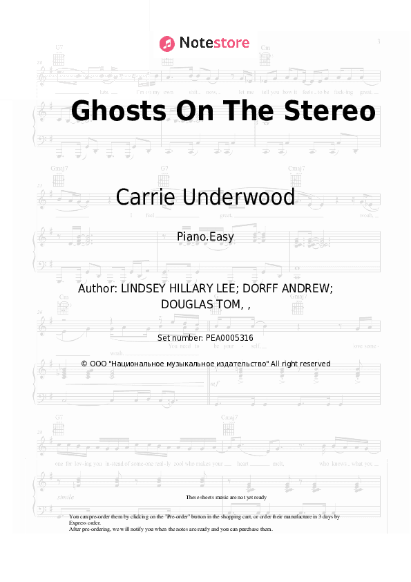 Ghosts On The Stereo - Carrie Underwood Piano Sheet Music Easy - Piano.Easy