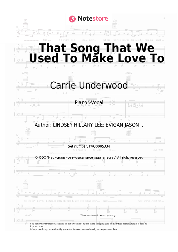 That Song That We Used To Make Love To - Carrie Underwood Piano Sheet Music with the Voice part - Piano&Vocal
