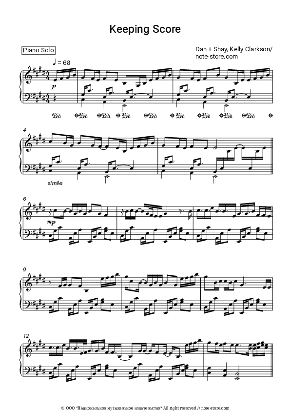 Keeping Score - Dan + Shay, Kelly Clarkson Piano Sheet Music - Piano.Solo