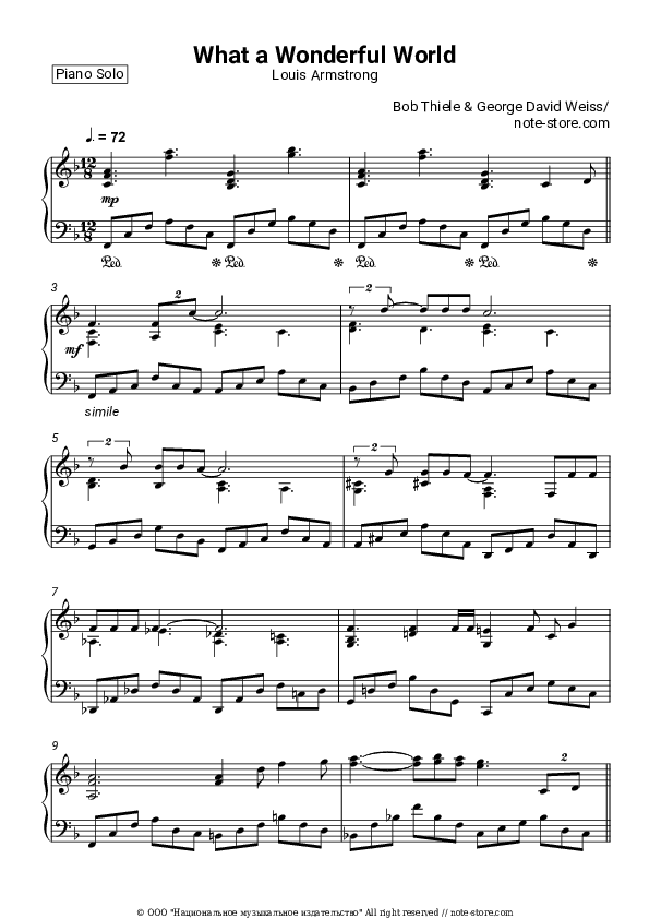 What A Wonderful World - Louis Armstrong Piano Sheet Music - Piano.Solo