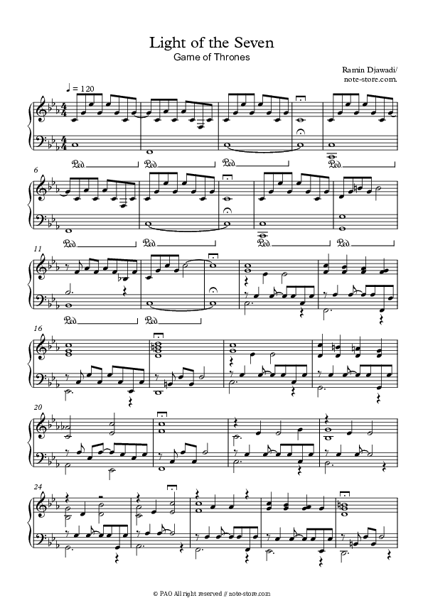 Light of the Seven - Ramin Djawadi Piano Sheet Music Easy - Piano.Easy