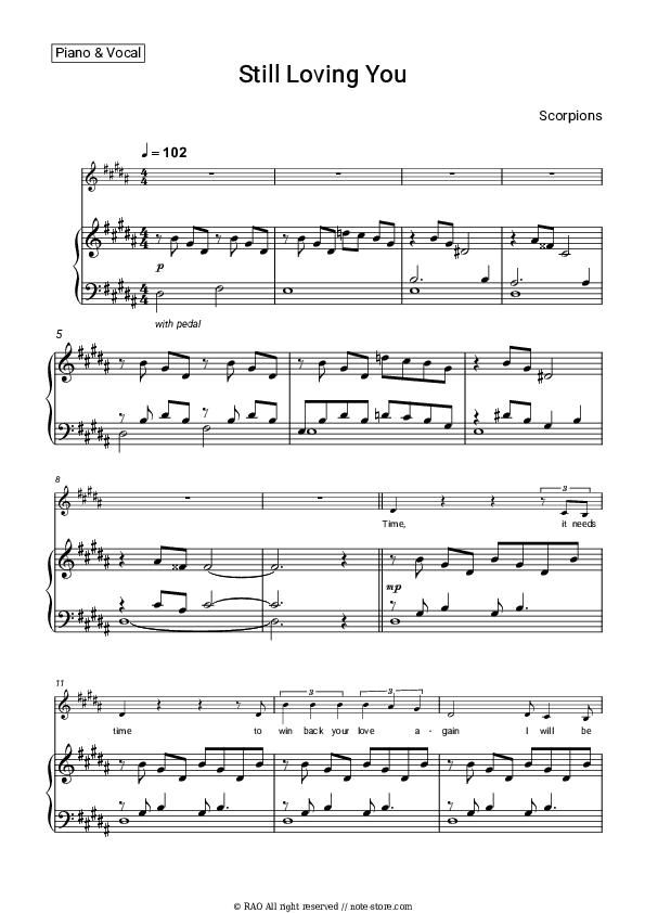 Still Loving You - Scorpions Piano Sheet Music with the Voice part - Piano&Vocal