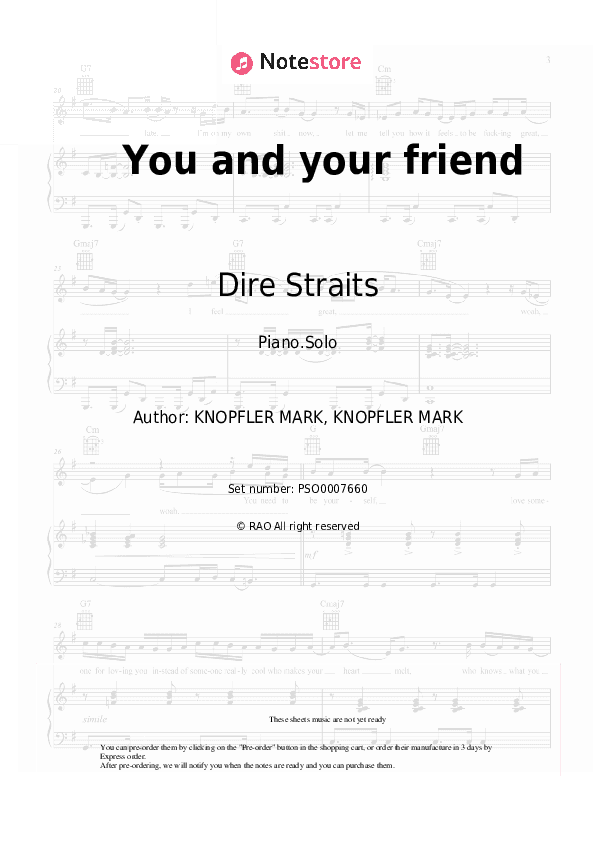 You and your friend - Dire Straits Piano Sheet Music - Piano.Solo