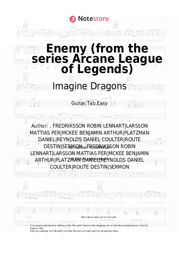 Enemy (from the series Arcane League of Legends) - Imagine Dragons Tabs Easy - Guitar.Tab.Easy