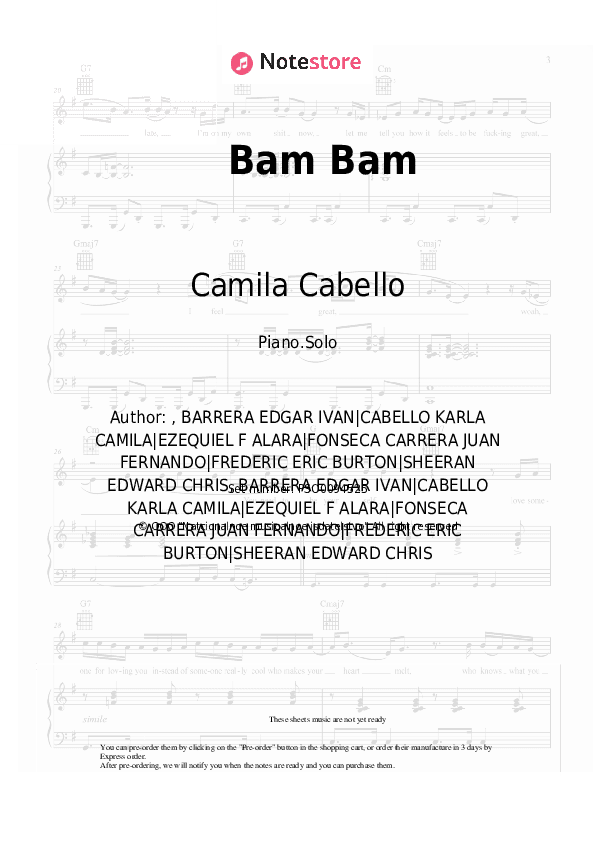 Bam Bam - Camila Cabello, Ed Sheeran Piano Sheet Music - Piano.Solo
