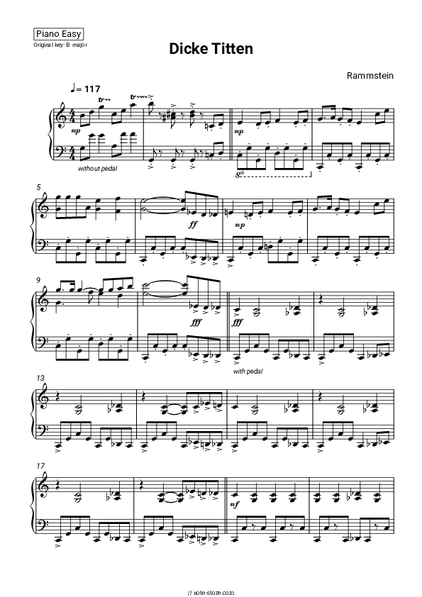 Dicke Titten - Rammstein Piano Sheet Music Easy - Piano.Easy