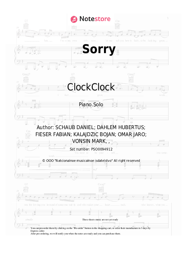 Sorry - ClockClock Piano Sheet Music - Piano.Solo