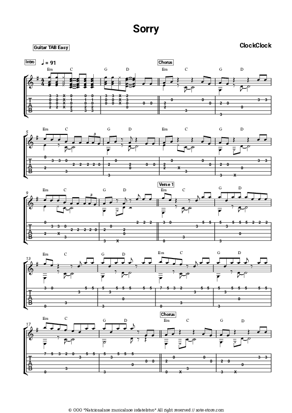 Sorry - ClockClock Tabs Easy - Guitar.Tab.Easy