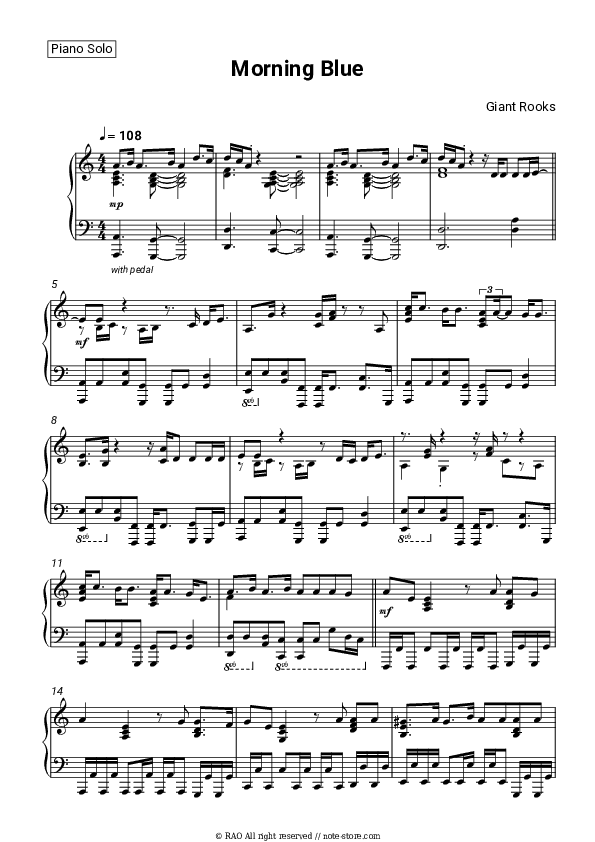 Morning Blue - Giant Rooks Piano Sheet Music - Piano.Solo