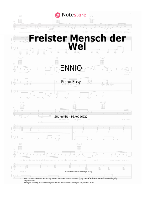 Freister Mensch der Wel - ENNIO Piano Sheet Music Easy - Piano.Easy