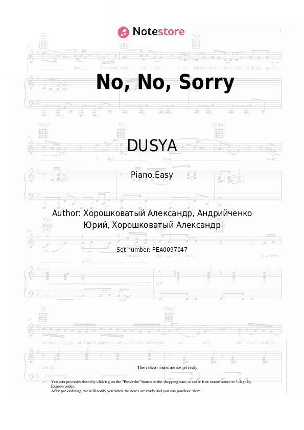 No, No, Sorry - DUSYA Piano Sheet Music Easy - Piano.Easy