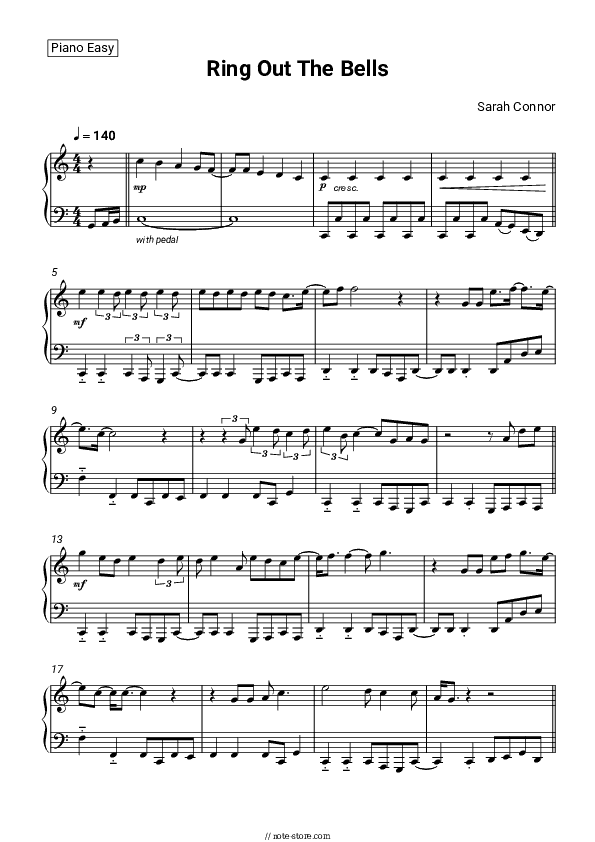 Ring Out The Bells - Sarah Connor Piano Sheet Music Easy - Piano.Easy