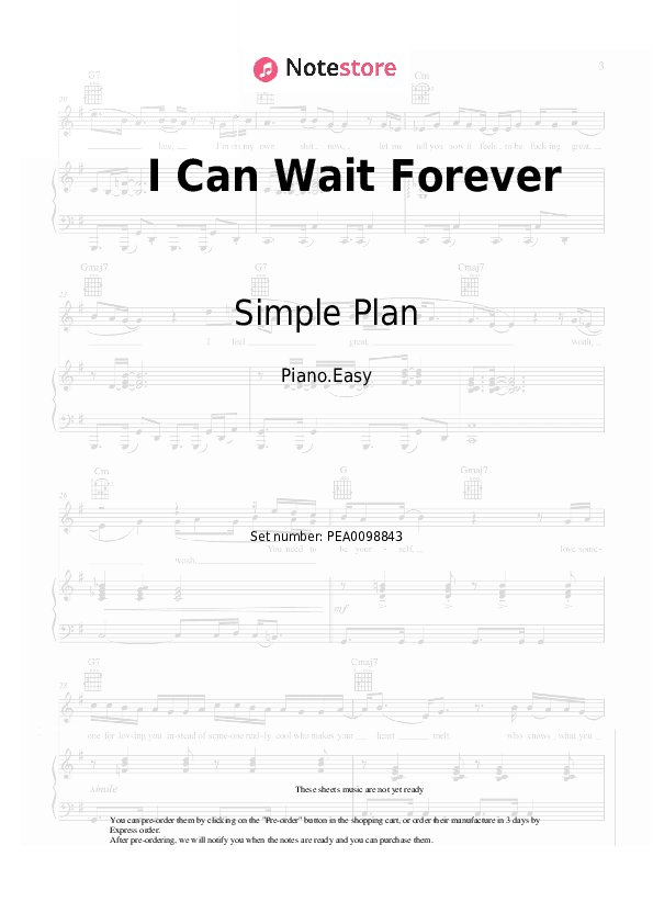 I Can Wait Forever - Simple Plan Piano Sheet Music Easy - Piano.Easy