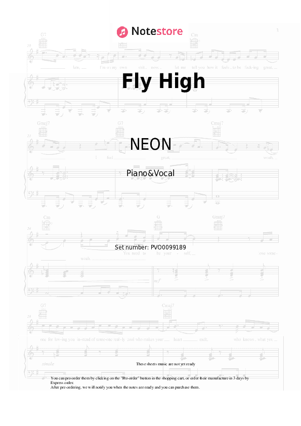 Fly High - NEON Piano Sheet Music with the Voice part - Piano&Vocal
