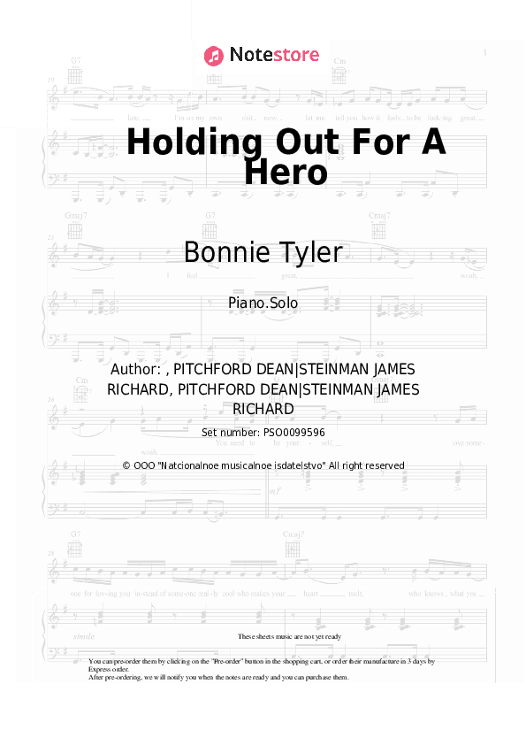 Holding Out For A Hero - Bonnie Tyler Piano Sheet Music - Piano.Solo