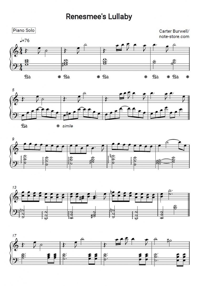 Renesmee's Lullaby - Carter Burwell Piano Sheet Music - Piano.Solo