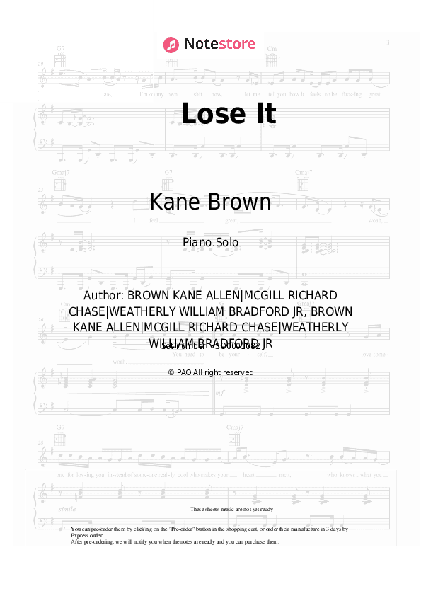 Lose It - Kane Brown Piano Sheet Music - Piano.Solo