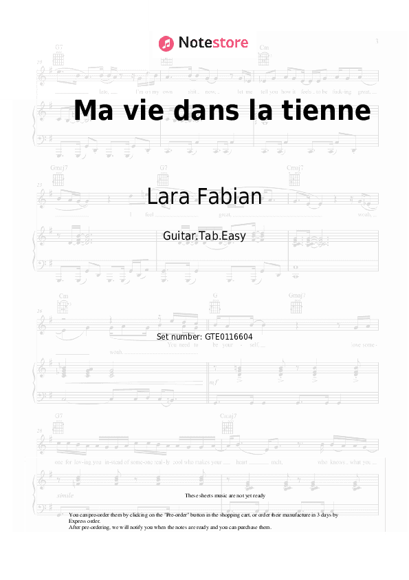 Ma vie dans la tienne - Lara Fabian Tabs Easy - Guitar.Tab.Easy