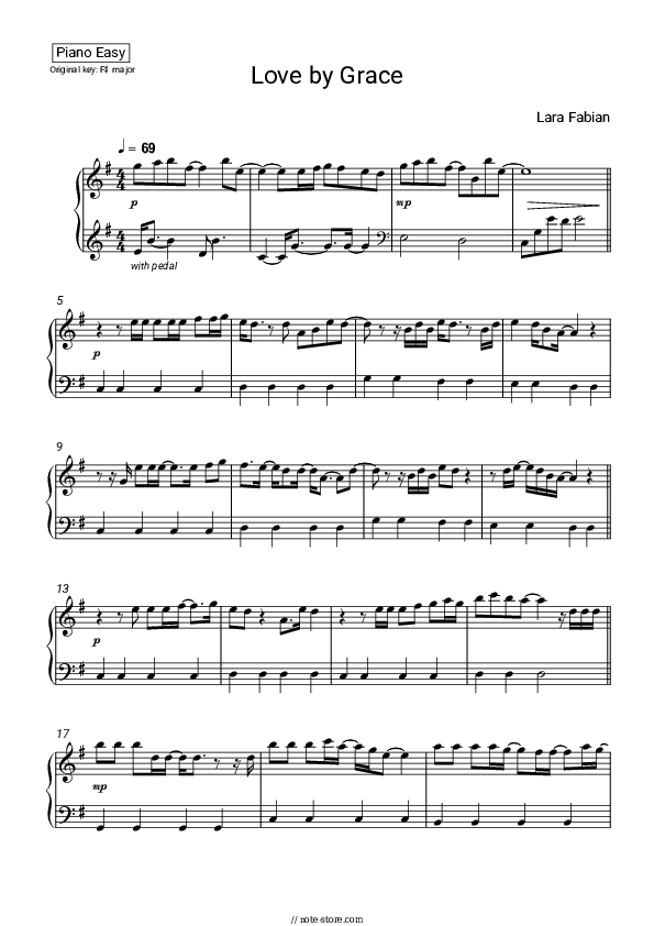 Love by Grace - Lara Fabian Piano Sheet Music Easy - Piano.Easy