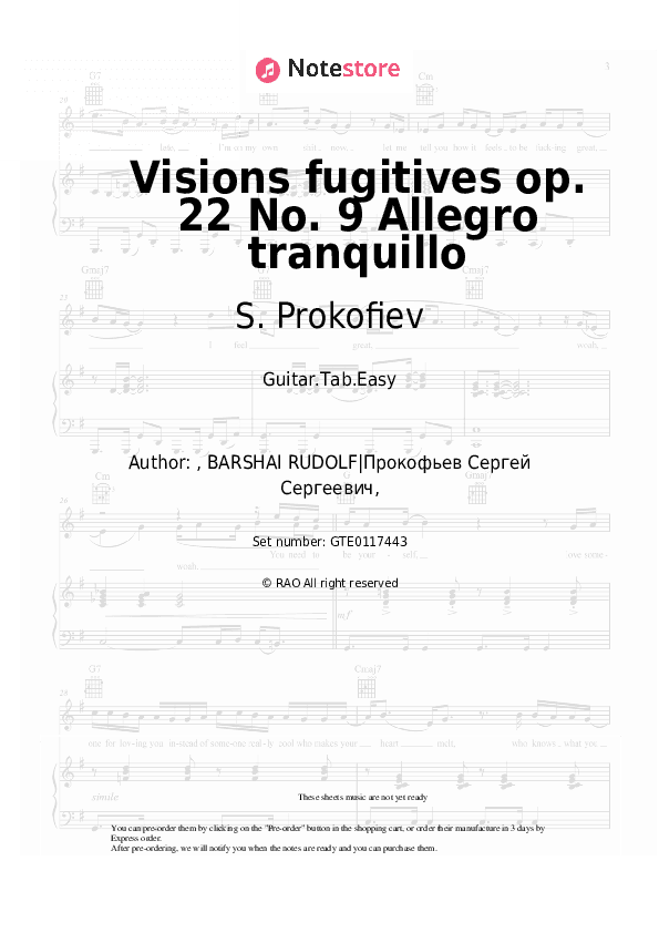 Visions fugitives op. 22 No. 9 Allegro tranquillo - S. Prokofiev Tabs Easy - Guitar.Tab.Easy