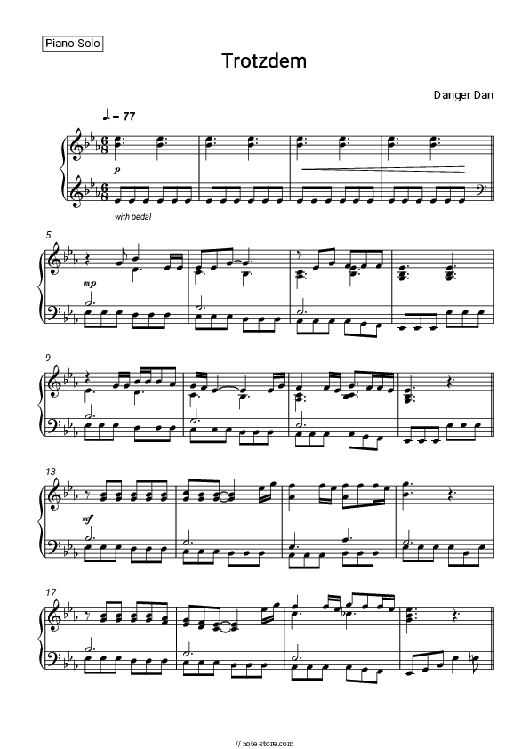 Trotzdem - Danger Dan Piano Sheet Music - Piano.Solo