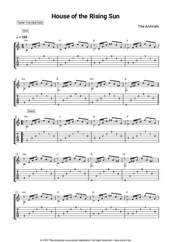 House of the Rising Sun - The Animals Chords and Tabs - Guitar.Chords&Tabs