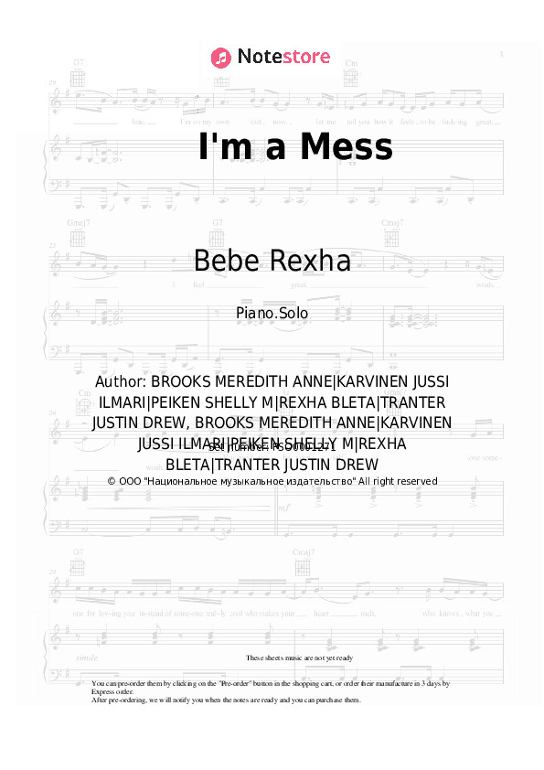 I'm a Mess - Bebe Rexha Piano Sheet Music - Piano.Solo
