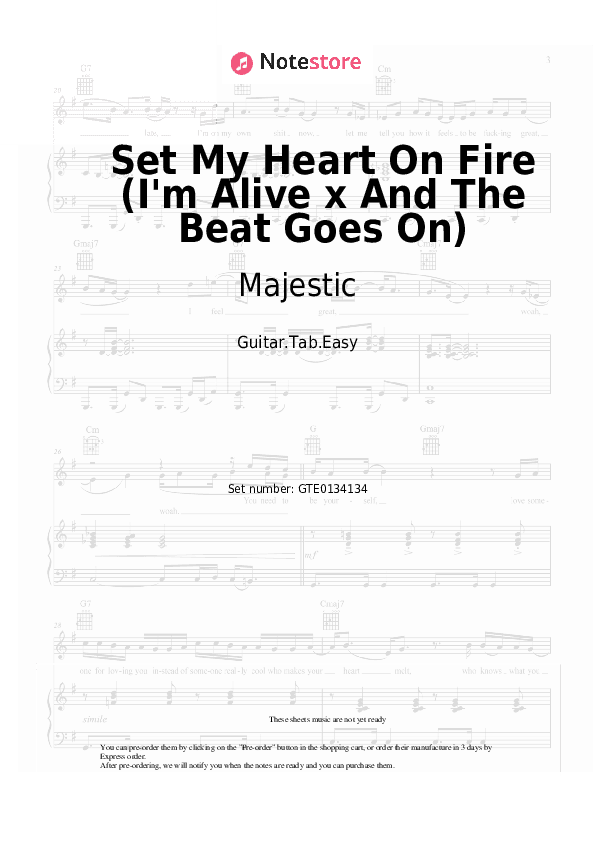 Set My Heart On Fire (I'm Alive x And The Beat Goes On) - Majestic, The Jammin Kid, Celine Dion Tabs Easy - Guitar.Tab.Easy