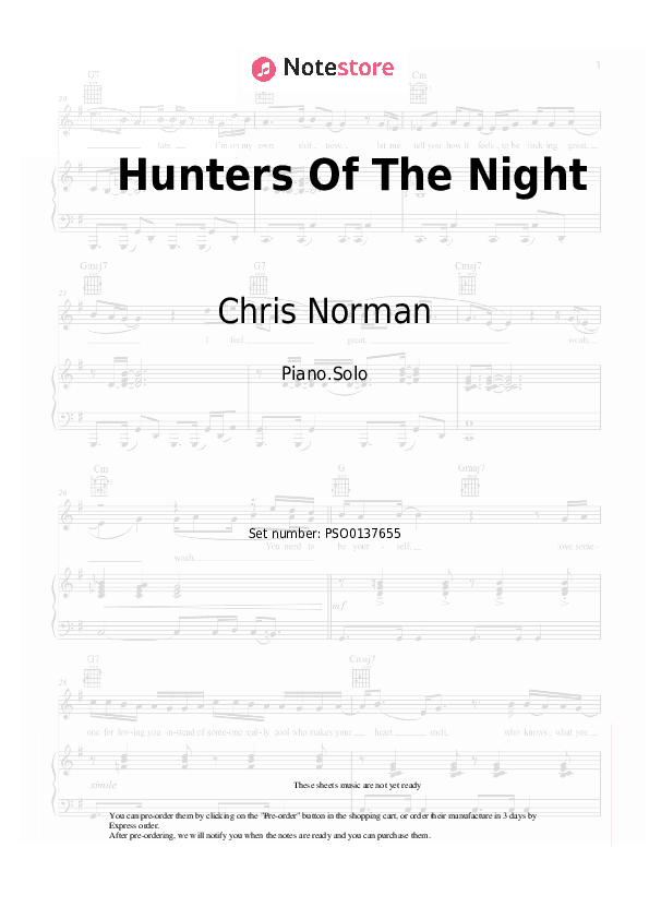 Hunters Of The Night - Chris Norman Piano Sheet Music - Piano.Solo