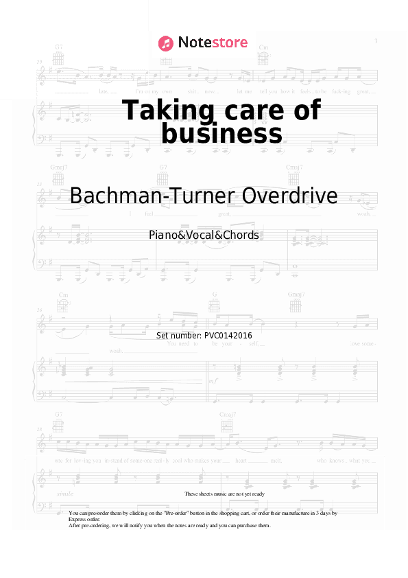 Taking care of business - Bachman-Turner Overdrive Piano Sheet Music with the Vocal and Chords - Piano&Vocal&Chords