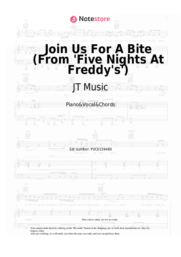 Join Us For A Bite (From 'Five Nights At Freddy's') - JT Music, Andrea Storm Kaden Piano Sheet Music with the Vocal and Chords - Piano&Vocal&Chords
