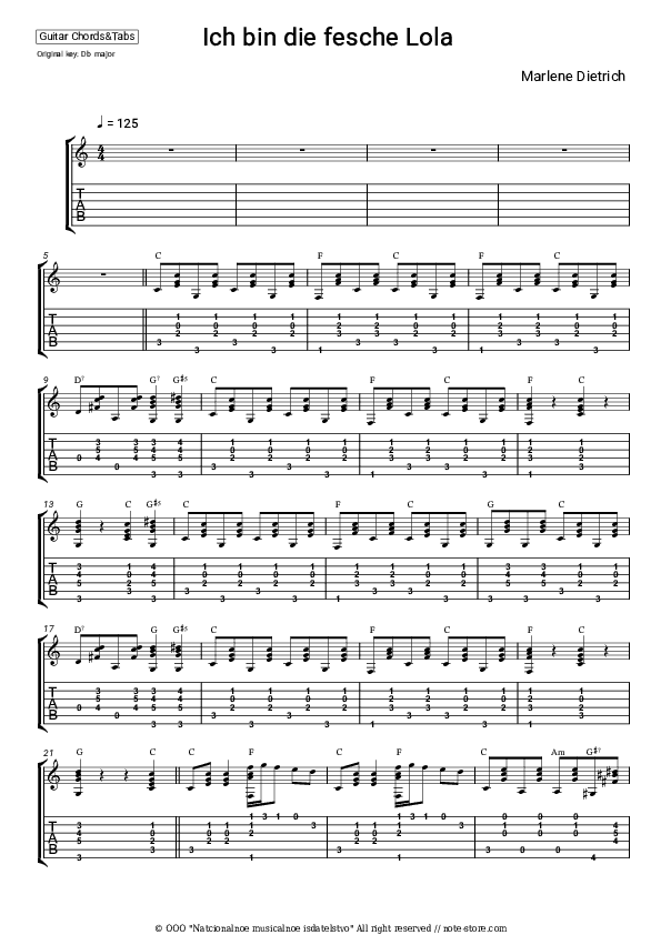Ich bin die fesche Lola (from 'The Blue Angel') - Marlene Dietrich Chords - Guitar.Chords