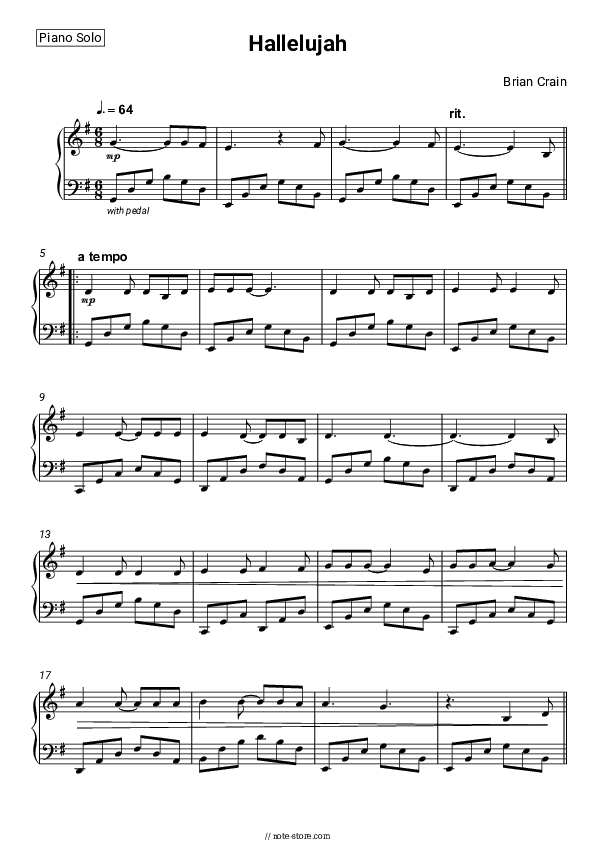 Hallelujah - Brian Crain Piano Sheet Music - Piano.Solo