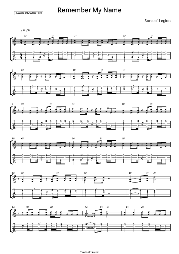 Remember My Name - Sons of Legion Ukulele Sheet Music - Ukulele.Chords&Tab