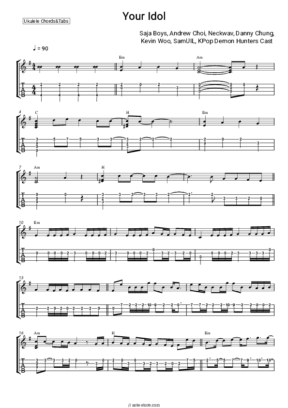 Your Idol - Saja Boys, Andrew Choi, Neckwav, Danny Chung, Kevin Woo, SamUIL, KPop Demon Hunters Cast Sheet Music - Ukulele.Tab