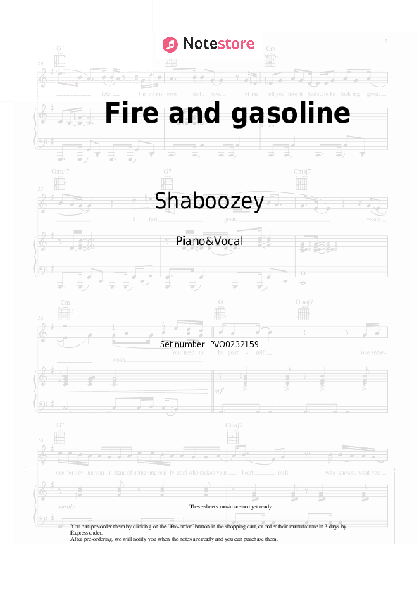 Fire and gasoline - Shaboozey Piano Sheet Music with the Voice part - Piano&Vocal