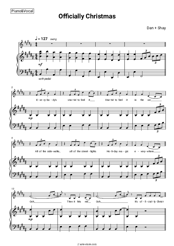 Officially Christmas - Dan + Shay Piano Sheet Music with the Voice part - Piano&Vocal