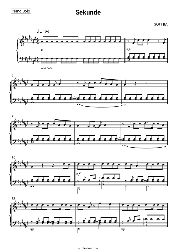 Sekunde - SOPHIA Piano Sheet Music - Piano.Solo