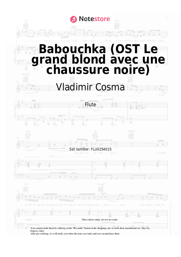Babouchka (OST Le grand blond avec une chaussure noire) - Vladimir Cosma, Gheorghe Zamfir Flute Sheet Music - Flute