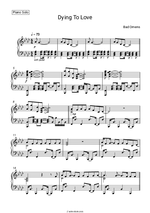 Dying To Love - Bad Omens Piano Sheet Music - Piano.Solo