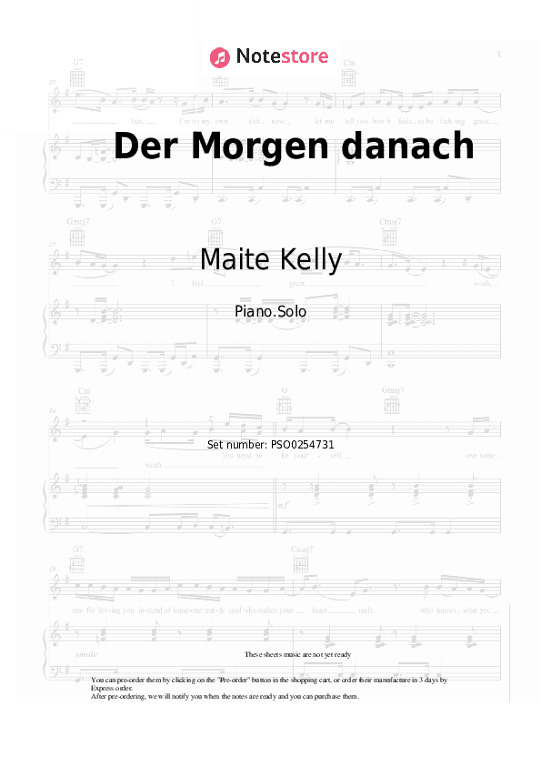 Der Morgen danach - Maite Kelly Piano Sheet Music - Piano.Solo