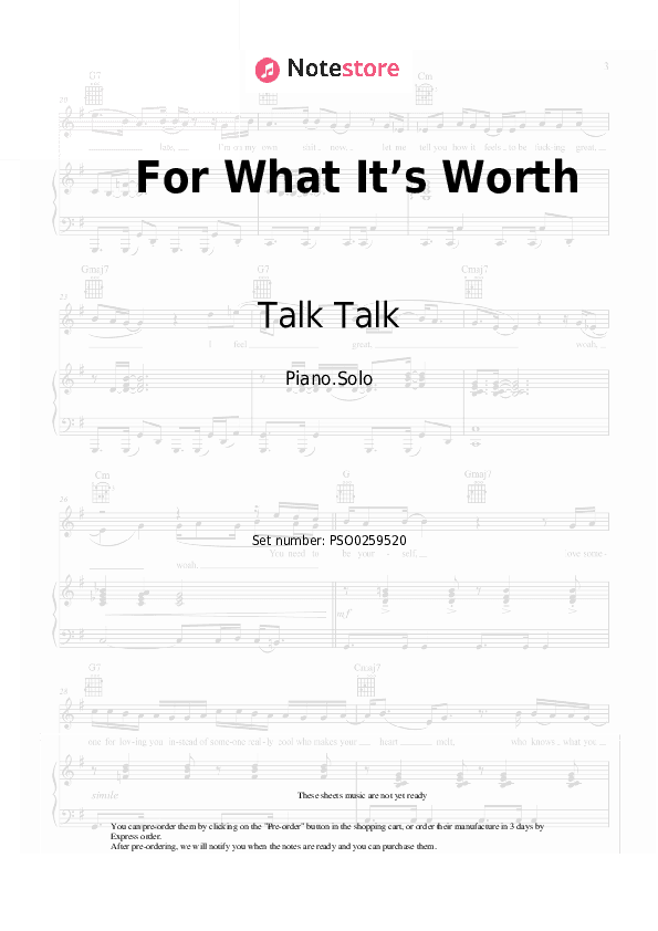 For What It’s Worth - Talk Talk Piano Sheet Music - Piano.Solo